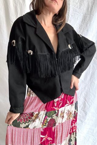 Vintage Black Denim Fringe Western Jacket Selected by Grievous Angel Vintage
