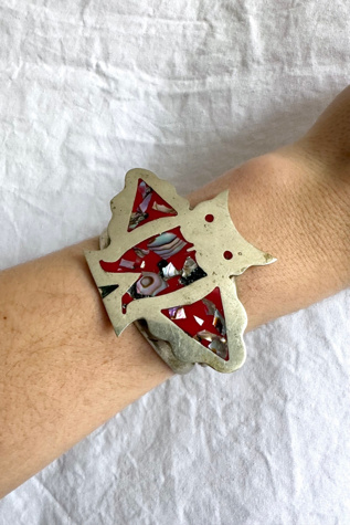 Vintage Sterling Silver with Abalone Inlay Owl Cuff Selected by Grievous Angel Vintage