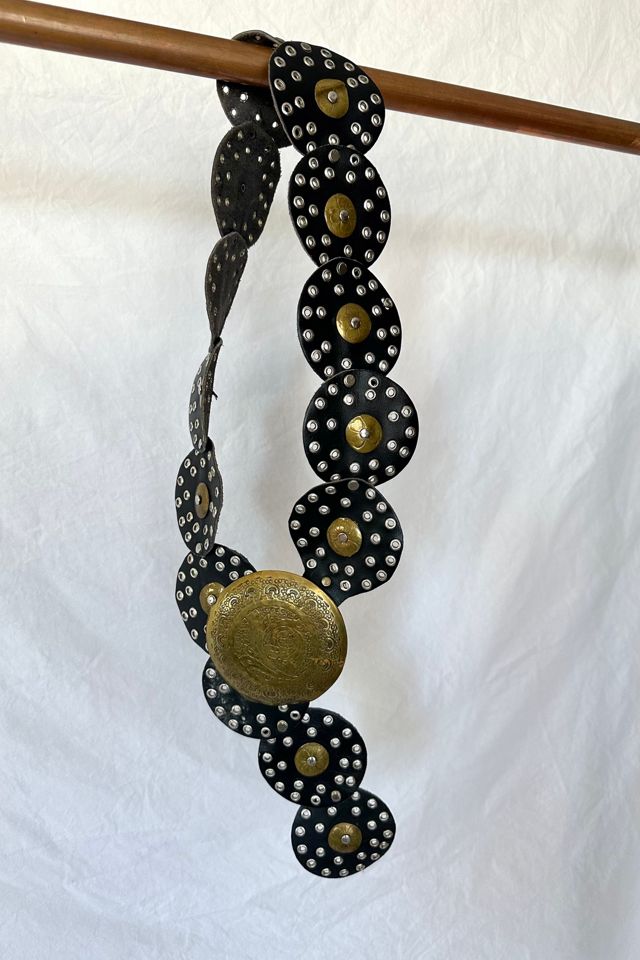 Vintage Black Leather and Brass Belt Selected by Grievous Angel Vintage #1