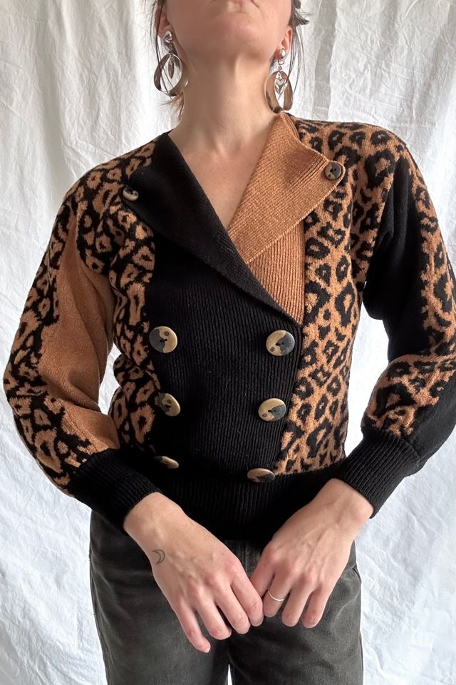 Vintage 1980s Leopard Color Block Knit Sweater Selected by