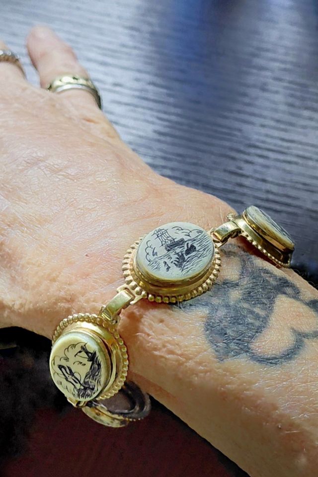 Vintage Scrimshaw 12K GF Bracelet Selected by Garbage Soup #1