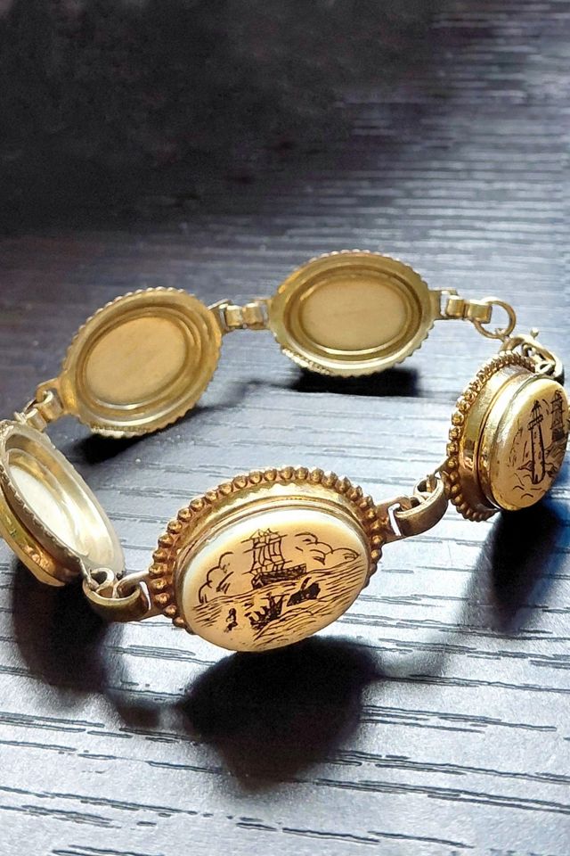 Vintage Scrimshaw 12K GF Bracelet Selected by Garbage Soup #2