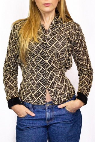 Vintage Geometric Top With Velvet Accents Selected by Black Shag Vintage
