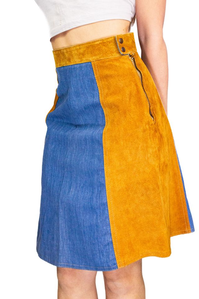 Vintage 70s Alexander's Denim and Suede Skirt Selected by Black Shag Vintage #1