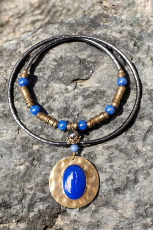 Lapis and Hematite Bead Choker Selected by Garbage Soup