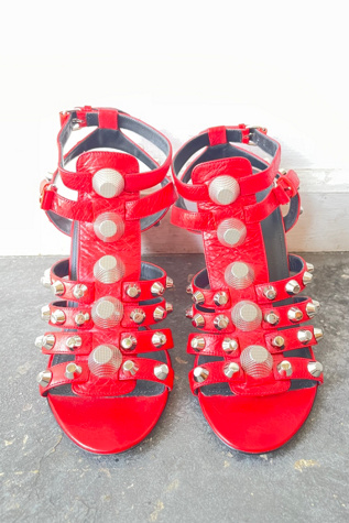 Balenciaga Red Studded Wedge Sandals Selected by The Curatorial Dept.