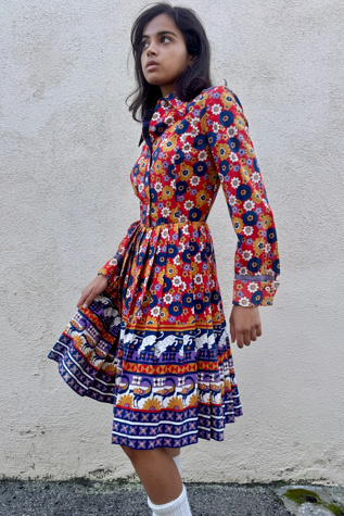 Vintage Floral Printed Pleated Dress Selected by The Curatorial Dept.