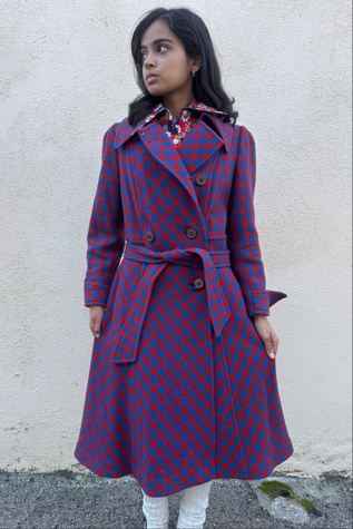 European Fashion Red Blue Gingham Austrian Coat Selected by The Curatorial Dept.
