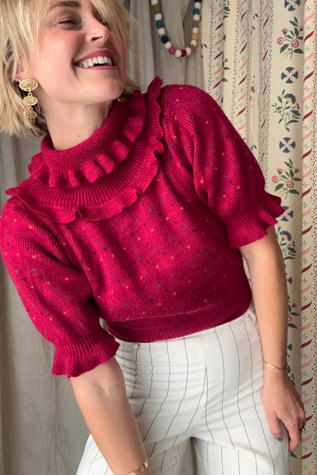 Vintage 1980s Ruffled Knit Sweater Selected by Kikos Kloset