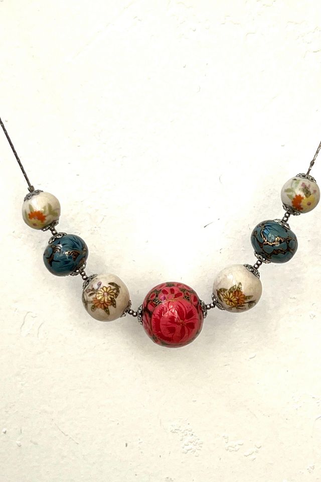 Vintage Handpainted Bead Necklace Selected by Anna Corinna #1