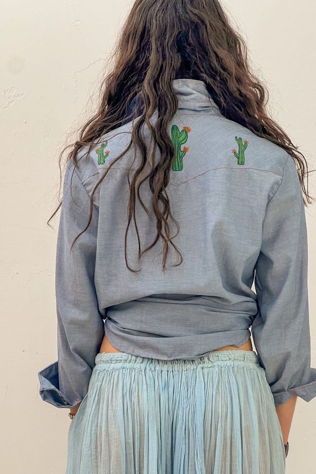 Vintage Painted Cactus Chambray Snap Up Top Selected by Anna Corinna #1