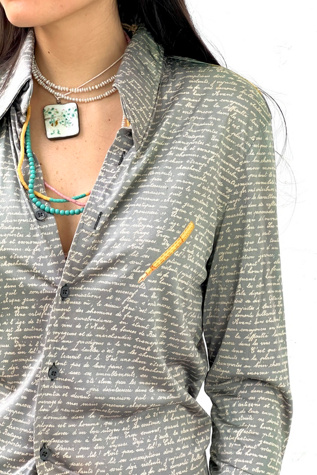 Vintage Writer's Fountain Pen Printed Button Down Selected by Anna Corinna