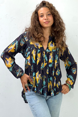 Vintage Gauzey Floral Sparkle Stripe Top Selected by Anna Corinna