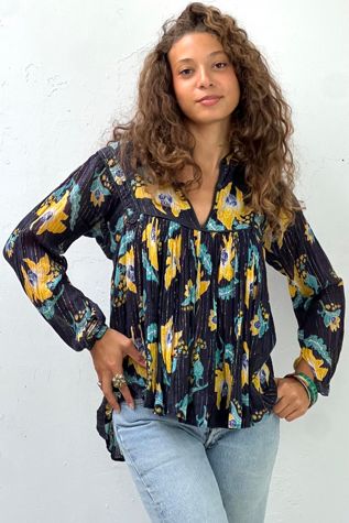 Vintage Gauzey Floral Sparkle Stripe Top Selected by Anna Corinna