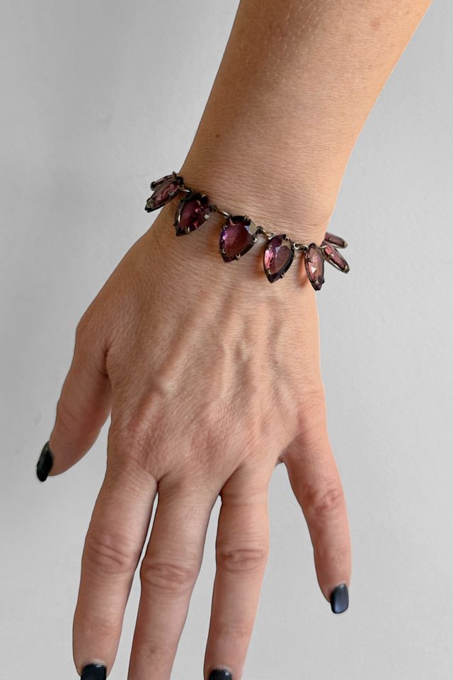 Vintage 1930s Purple Glass Teardrop Charm Bracelet Selected by MARMALADE #1
