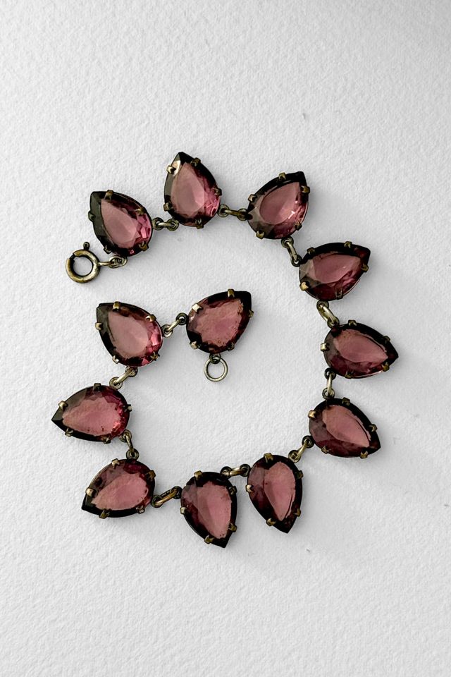 Vintage 1930s Purple Glass Teardrop Charm Bracelet Selected by MARMALADE #2