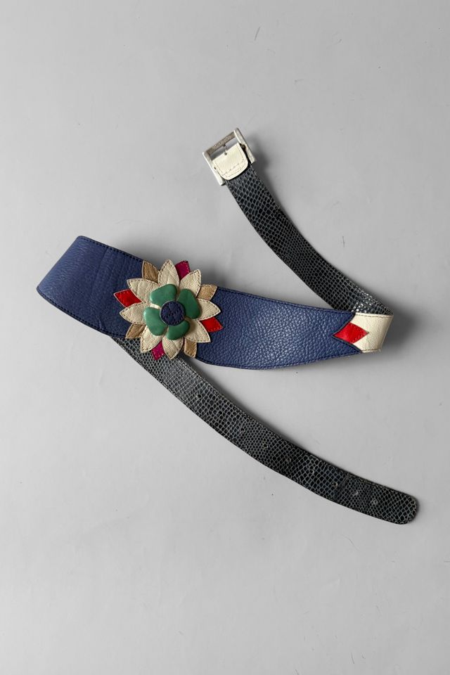 80s Multi-Color Appliqué  Leather Flower Belt Selected by MARMALADE #1