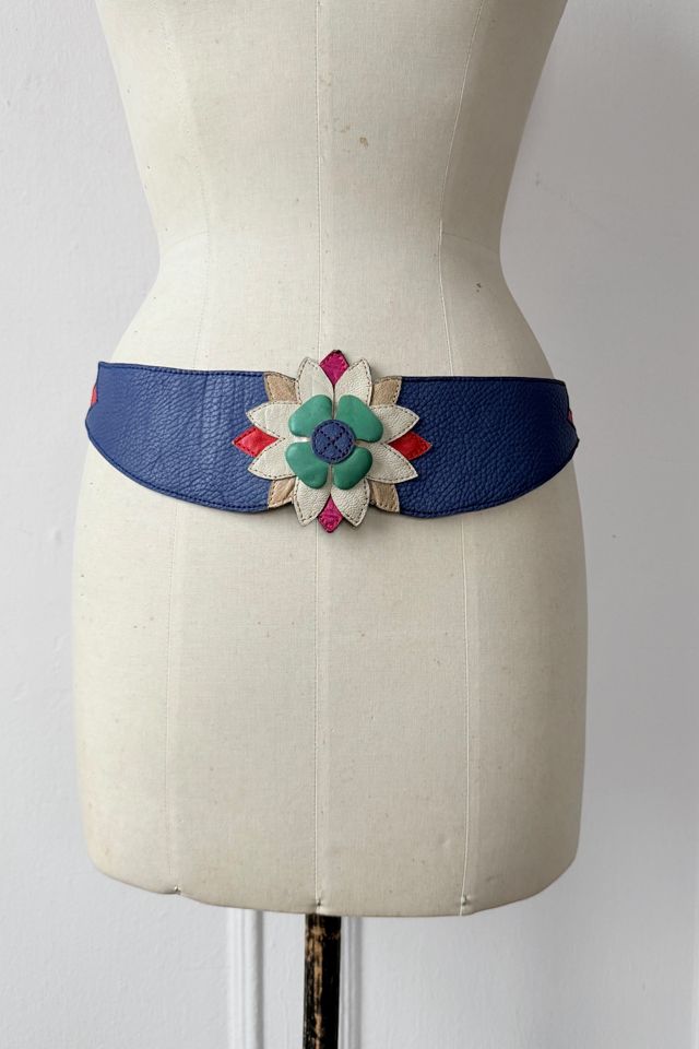 80s Multi-Color Appliqué  Leather Flower Belt Selected by MARMALADE #2