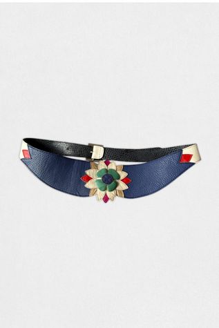 80s Multi-Color Appliqué  Leather Flower Belt Selected by MARMALADE