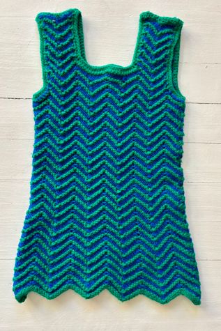 Vintage Hand Knit Scalloped Edge Chevron Striped Sweater Selected by Atlantic Vintage