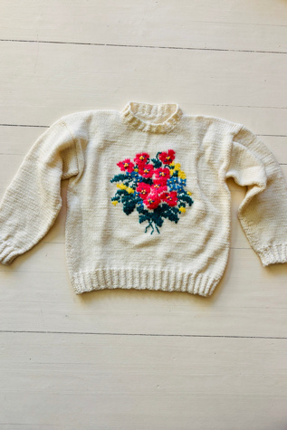 Vintage Handknit Sweater with Embroidered Flowers Selected by Atlantic Vintage