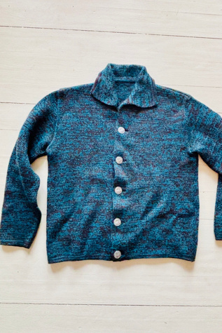 Vintage Handknit Sweater Jacket Space Dyed Blue and Brown Selected by Atlantic Vintage