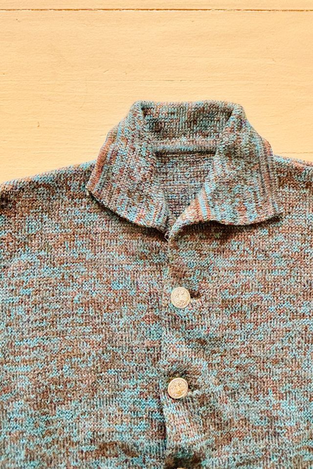 Vintage Handknit Sweater Jacket Space Dyed Blue and Brown Selected by Atlantic Vintage #1