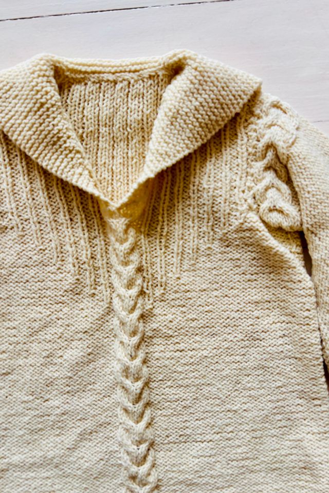 Vintage Creme Handknit Cable Sweater with Shawl Collar Selected by Atlantic Vintage #1