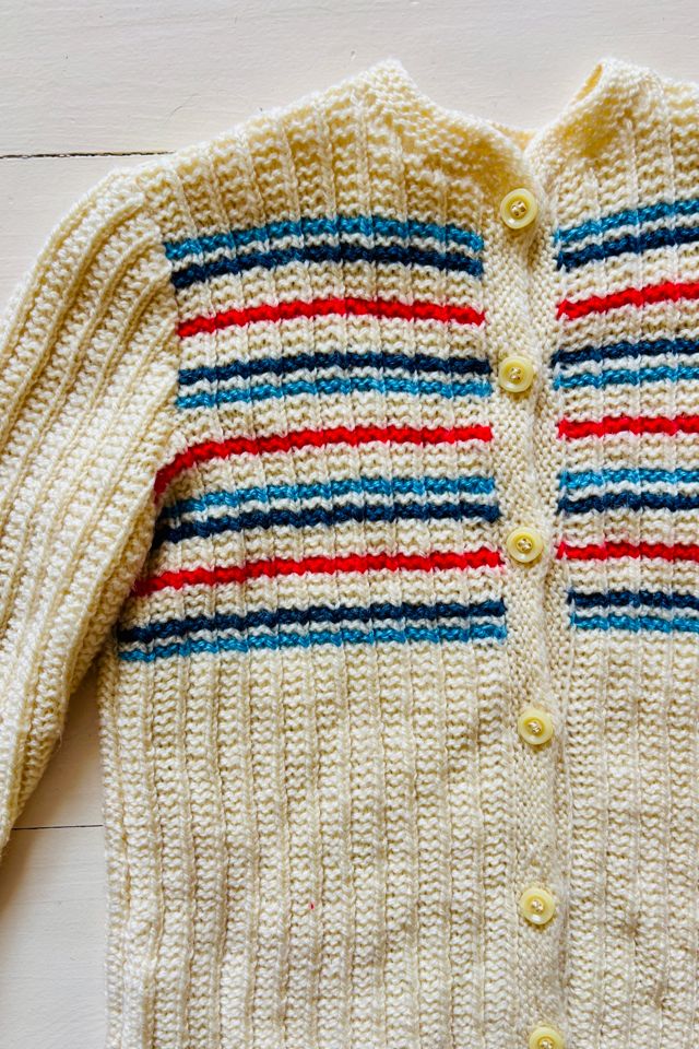 Vintage Handknit Cropped Cardigan with Stripes Selected by Atlantic Vintage #1