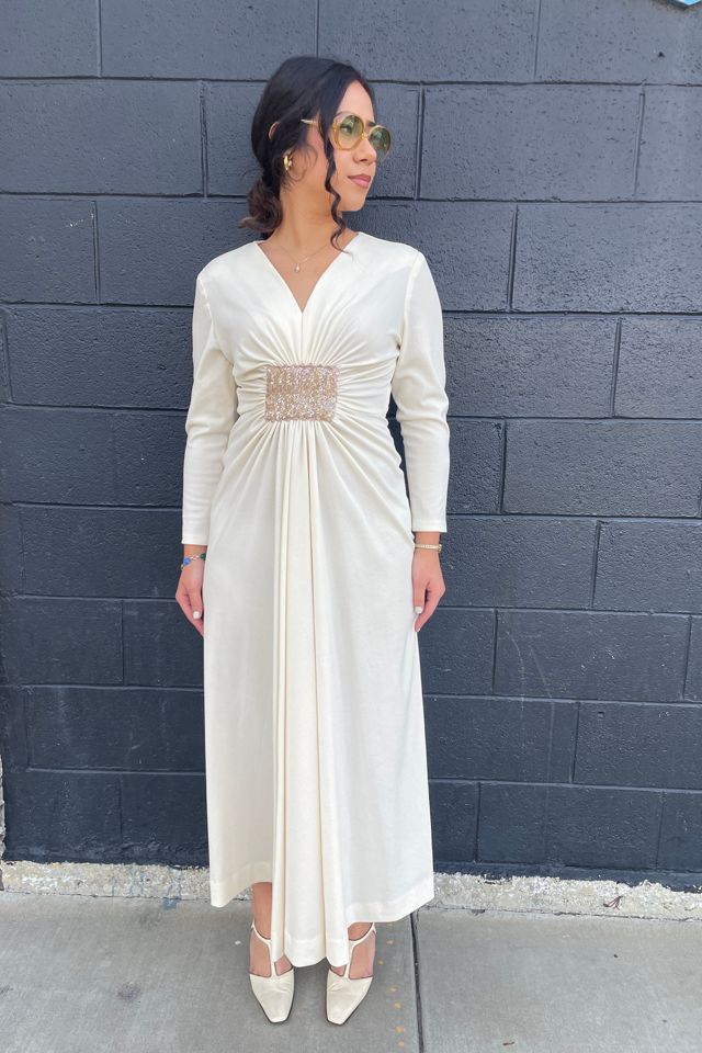 Vintage 1970's White Sequin Maxi Dress Selected by FernMercantile #1
