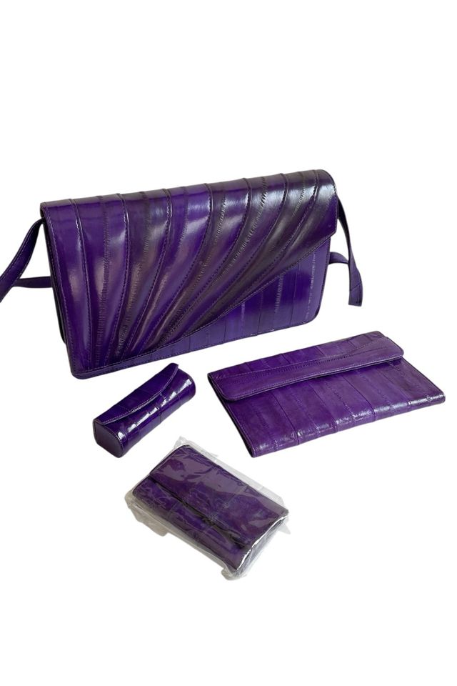 Vintage 1980's Asymmetrical Purple Eel Bag with Accessories Selected by FernMercantile #2