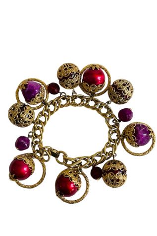 Vintage Charm Bracelet with Giant Iridescent Balls Selected by FernMercantile