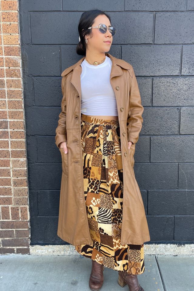 Vintage 1970's Brown Leather TrenchCoat Selected by FernMercantile #1