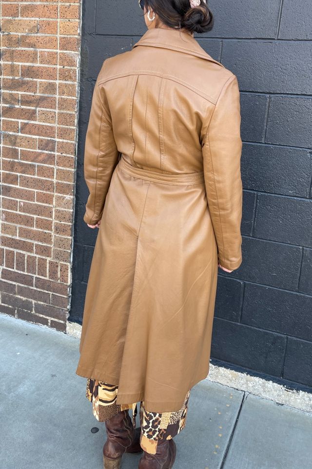 Vintage 1970's Brown Leather TrenchCoat Selected by FernMercantile #3