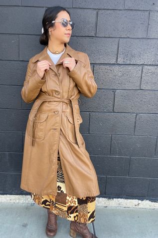 Vintage 1970's Brown Leather TrenchCoat Selected by FernMercantile