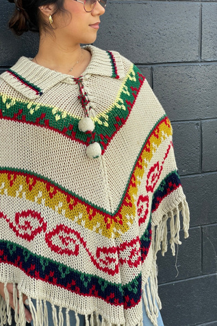 Vintage Poncho with Pom Poms Selected by FernMercantile