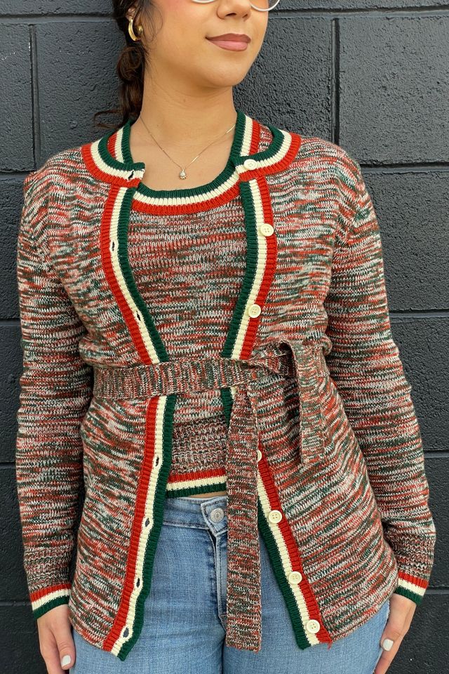 Vintage 1970's Vest  and Cardigan Space Dye Set Selected by FernMercantile #1