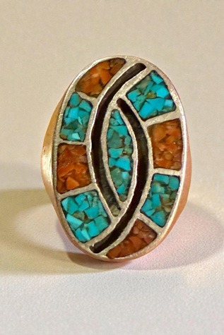 Vintage Coral and Turquoise Sterling Silver Ring Selected by Personal Choice