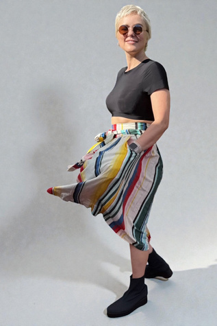 Striped Skirt with Attached Waist Tie Sash Selected by Personal Choice