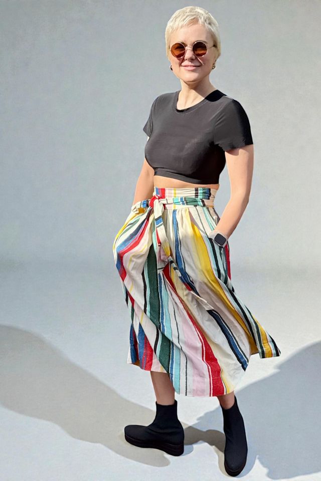 Striped Skirt with Attached Waist Tie Sash Selected by Personal Choice #2