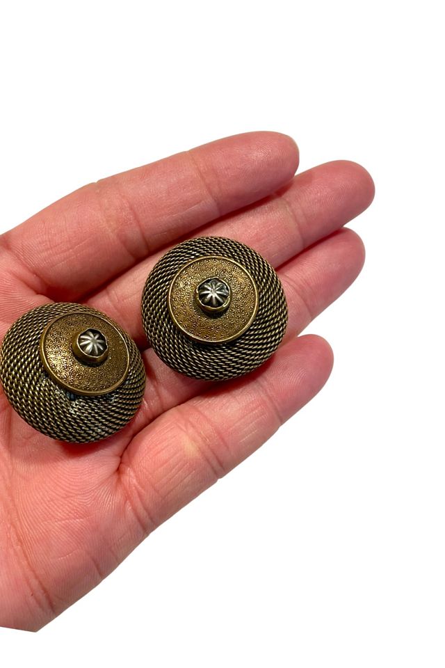 Vintage Round Brass Mesh Earrings Selected By Ankh By Racquel #2