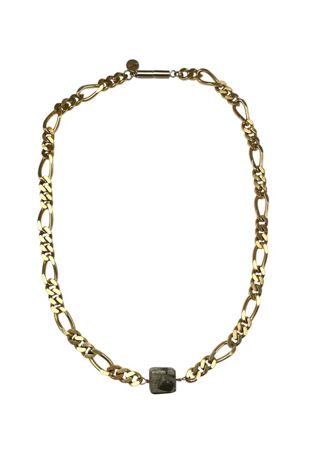 Vintage Gold Figaro Chain With Pyrite Stone Selected By Ankh By Racquel