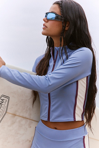 Rhythm Piper Zip-Front Rash Guard Top at Free People in Blue, Size: S