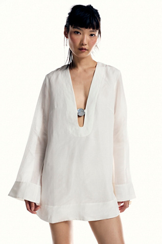 Женское платье Shona Joy Paloma Plunge Long-Sleeve Mini, цвет: Слоновая кость — фото 3