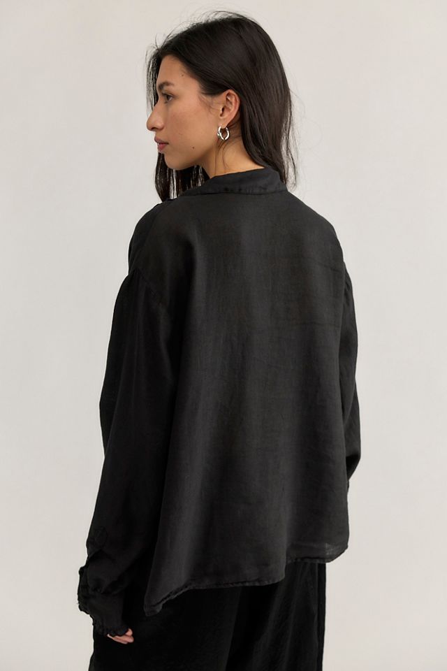Tuxedo Linen Button Down Top #1