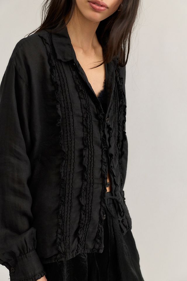 Tuxedo Linen Button Down Top #3