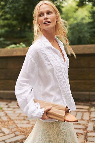 Tuxedo Linen Button Down Top