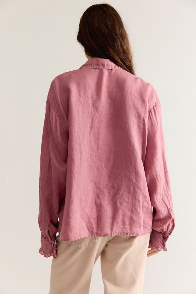 Tuxedo Linen Button Down Top #1