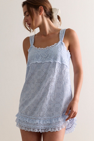 Dream Haze Embroidered Nightie by Intimately at Free People in Blue Finch, Size: XS
