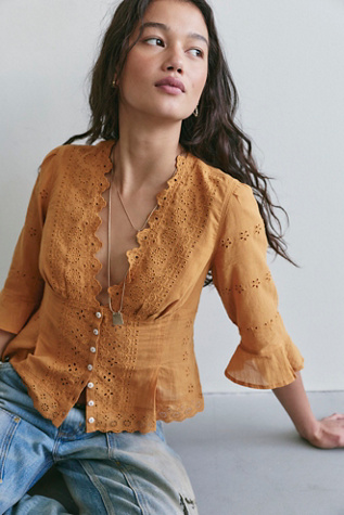 Salone Eyelet Top at Free People in Bronzer, Size: XS